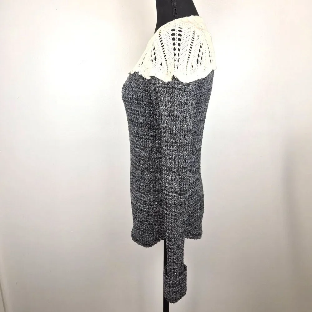 Free People Chunky Knit Colorblock Sweater Marled Crochet Boho Edwardian
